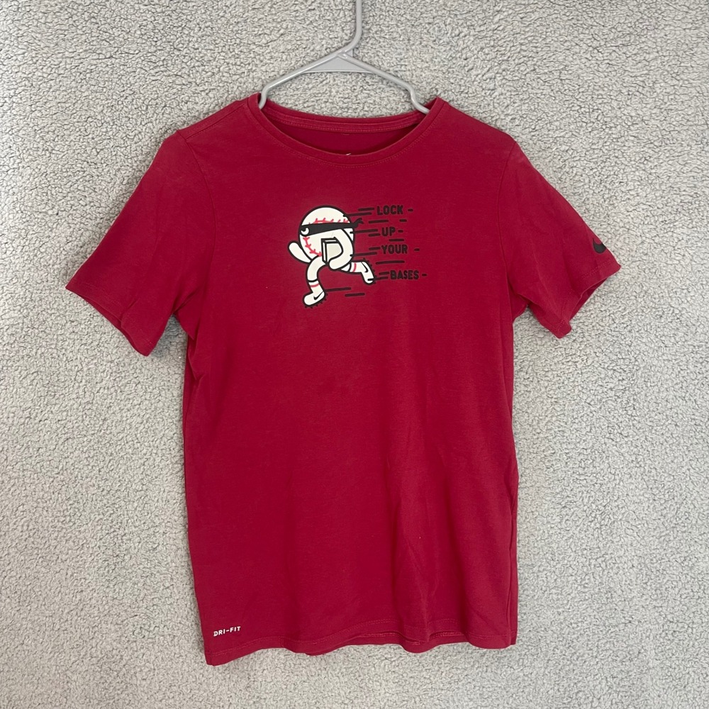 Nike Lock up Your Base Dri-Fit‎ Kids Size XL Baseball Graphic Red T-Shirt